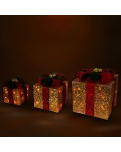 Gift cubes white+ red ribbon, warm white