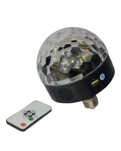 Ndriçues dekorativ RGB LED magic ball E27, me telekomandë dhe Bluetooth&USB, me bokse per muzikë