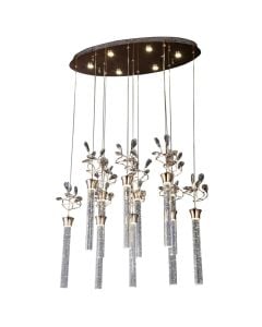 Pendant Luminare LED Lambario, 84W, 4200 lm, 4000 K, D70xH110 cm, metal/crystal, gold/metal color, IP20