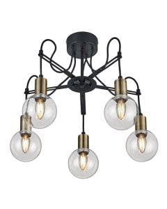 Ndriçues i pllafon, Nacho, 5xE14, max.28 W,  Ø57xH45 cm, matal/xham, ngjyrë të zezë mat, IP20