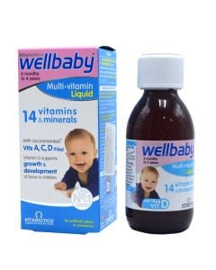 Suplement ushqimor multivitaminë për bebe 6 muajsh deri në 4 vjeç, Wellbaby