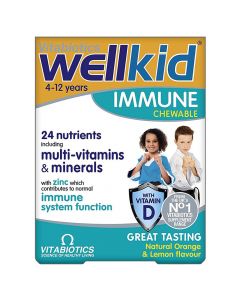 Nutritional supplement for the immune system, in the form of chewable tablets for children, Wellkid Immune, Vitabiotics
