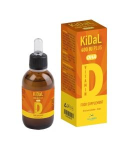Suplement ushqimor me 400 IU vitaminë D, vaj peshku dhe DHA, për fëmijë, Kidal