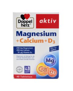 Suplement ushqimor, me përmbajtje magnezi, kalciumi dhe vitamine D3, DoppelHerz, për sistemin nervor dhe kockat.