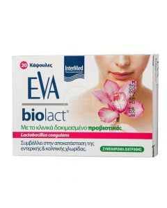 Suplement ushqimor Eva Biolact me probiotikun e testuar klinikisht, i cili kontribuon në restaurimin e florës së zorrëve dhe të vaginës.