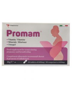 Suplement ushqimor Proman, me vitamina, minerale dhe omega 3, për gratë gjatë shtatzënisë ose gjatë dhënies së gjirit