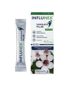Suplement ushqimor, në formë bustinash, për trajtimin e inflamacionit të fytit, Influnex Manuca Plus
