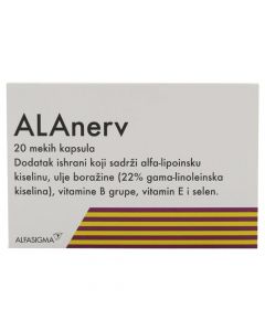 Suplement ushqimor me acid alfa-lipoik, ALAnerv 920 mg, 20 kapsula të buta