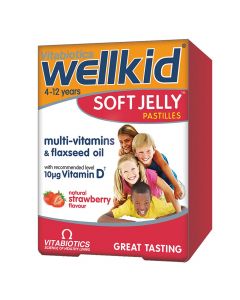Chewable gelatin capsules nutritional supplement with vitamins for children, WellKid® Soft Jelly Pastilles, Vitabiotics