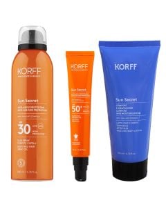 Set Korff sun face 50+ +body hair spray 30+aftersu