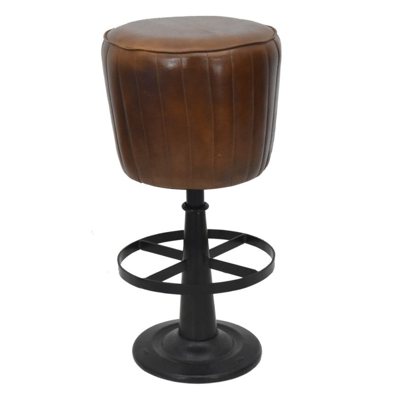 Bar stool, leg rest, metal frame, leather seat, cognac, 40x4