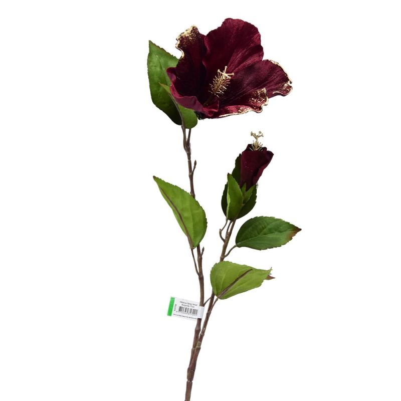 Artificial flower, HIBISCUS, plastic, burgundy, 77 cm Mega