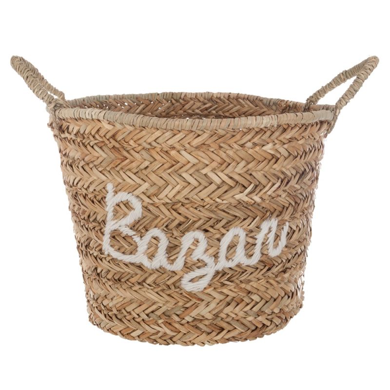 Shportë organizimi, me thurje, kashtë deti, kafe, 41xH37cm
