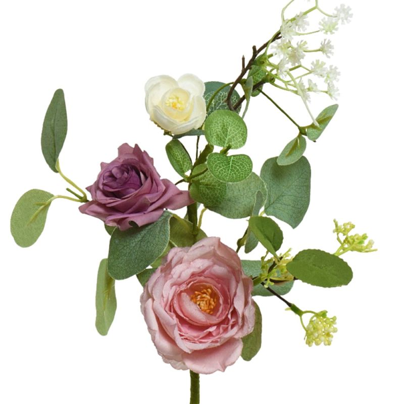 Artifcial flower, Rose, plastic, green/pink, 50x10xH3 cm | M