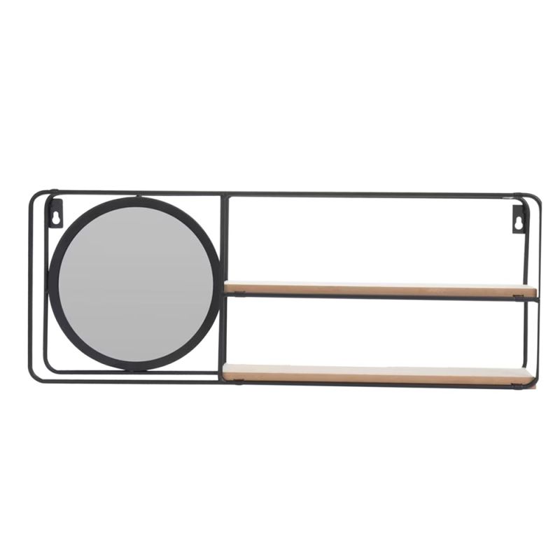Wall rack with mirror, metal, brown/black, 50x10x19 cm | Meg