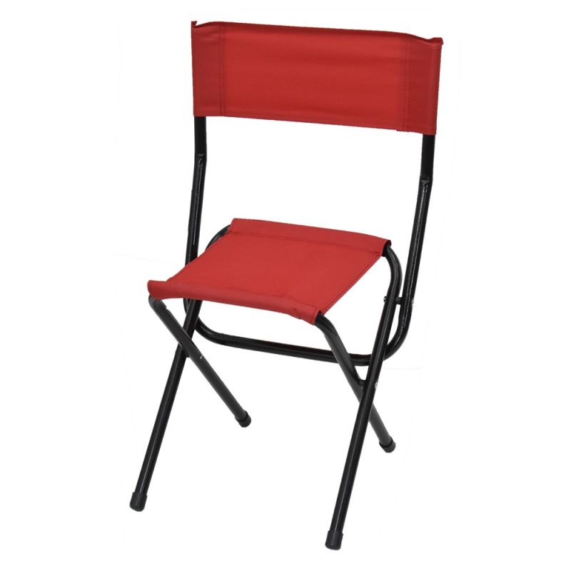 Folding camping stool with backrest, aluminum and textile, 3