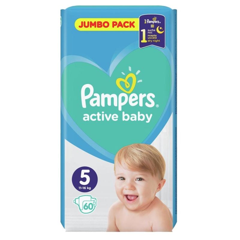 Baby diapers, 5, Active Baby, Pampers, 11-16 kg, 60 piec