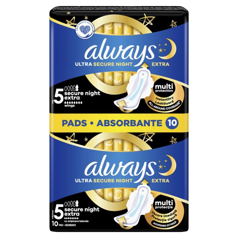 Sanitary pads, Always, Duo Ultra Night Extra Secure, 10 piec