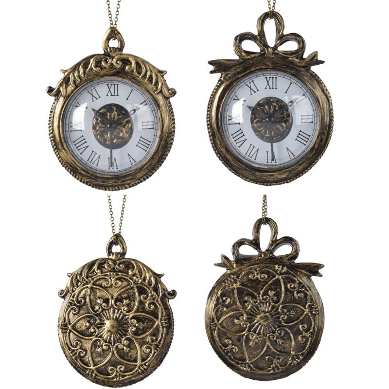 Decorative pocket watch with pendant, plastic, gold, 13 cm