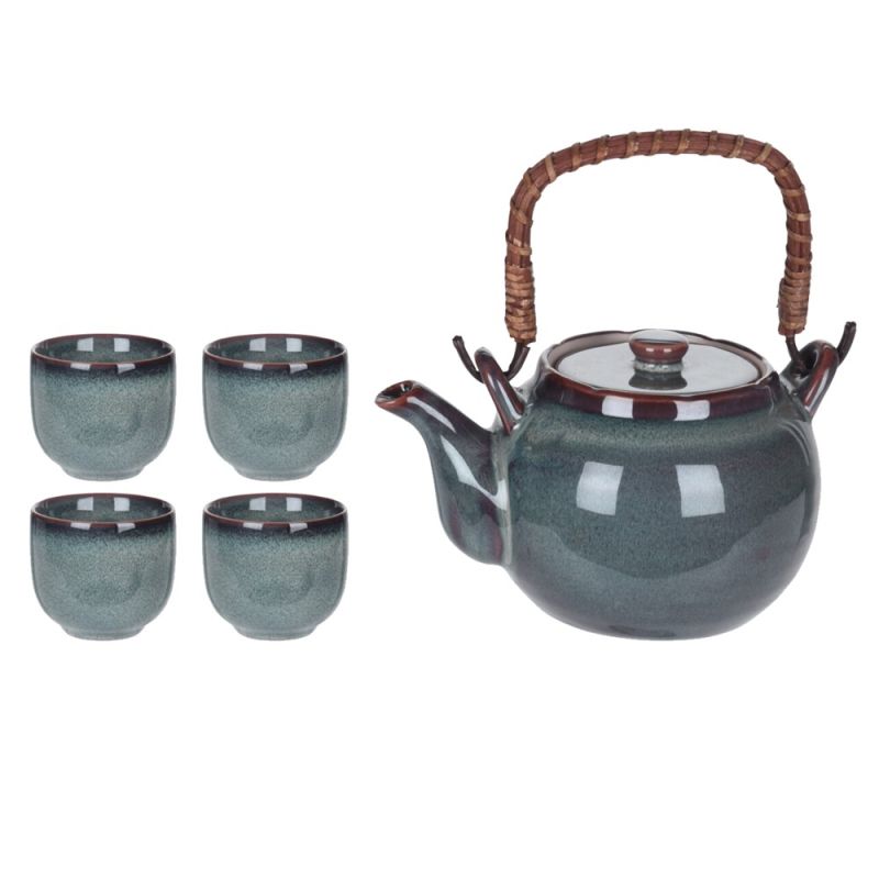 Tea serving set (PK 5), pottery, gray, 1 liter / 90 ml Meg