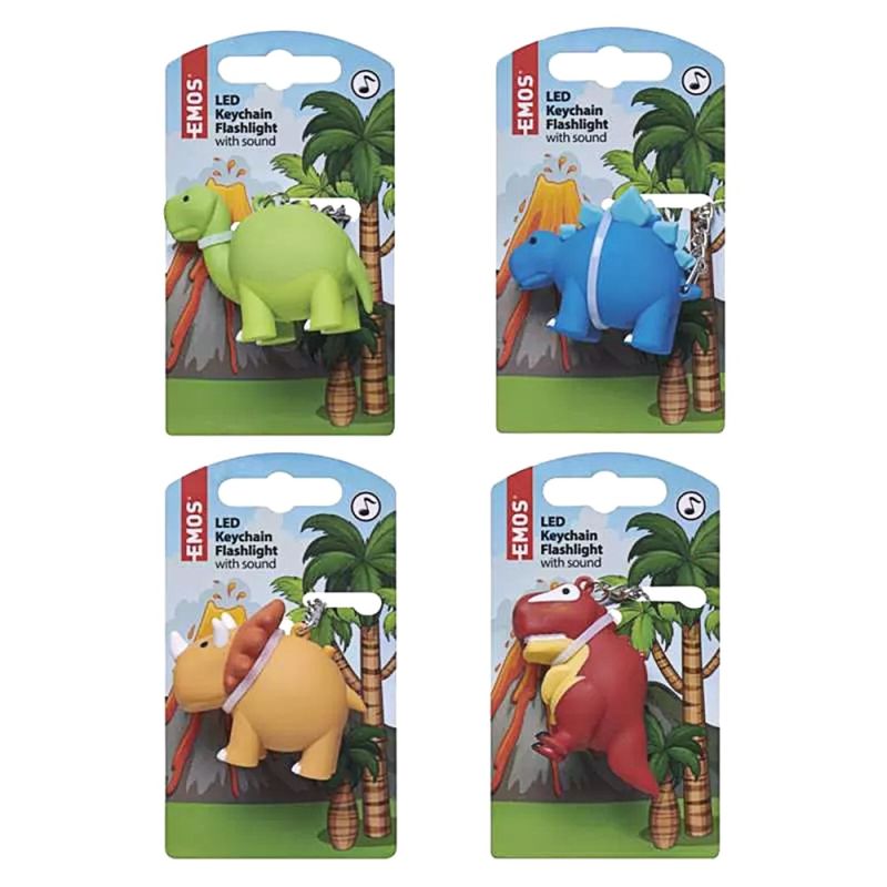 LED keychain, Emos, flashlight, 5 lm, dinosaurs, with sound,