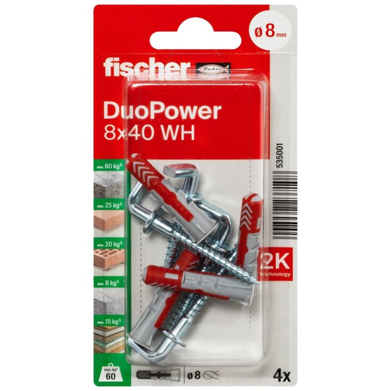 Fischer 567879 EasyHook Round – Tassello SX Plus Green 6x30 + Gancio Rotondo – Vite A2 E Tappo – Fissaggio Sostenibile Per Pareti
