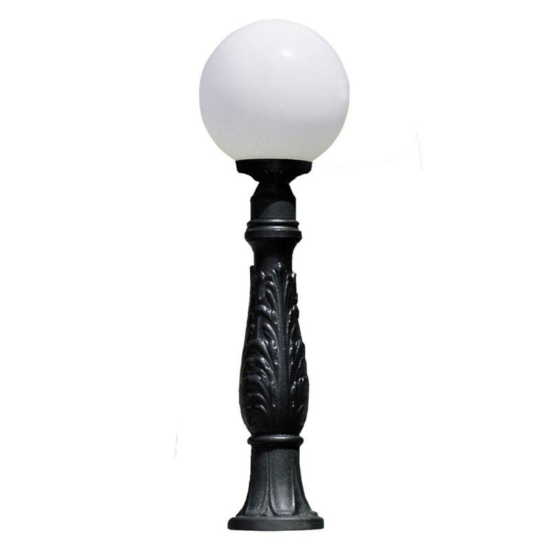 Exterior globe post light, Fumagalli, black, white globe, 1